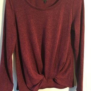 Burgundy Knit Tee - Front Knot/Tie